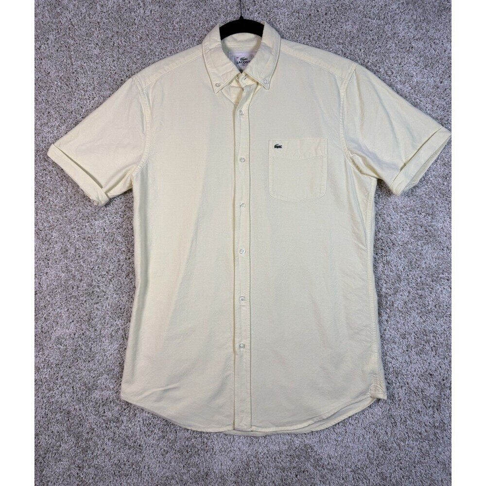 Lacoste Classic Fit Button Down Shirt Mens 38 Yellow Short Sleeve Cotton